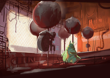ambiguous_gender anthro belly big_belly big_tail ears_up eyes_closed green_body inside lamp lantern machine overweight overweight_ambiguous overweight_anthro solo tail citrusslugcat rain_world videocult saint_(rain_world) slugcat