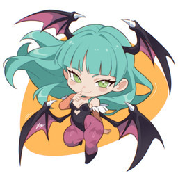 4_wings bat_print big_head black_boots black_clothing black_footwear black_leotard blush blush_lines boots breasts chibi cleavage clothed clothing eyebrows female flying footwear front_view fur_trim_(clothing) green_eyebrows green_eyes green_hair hair head_wings heart_cutout legwear leotard long_hair looking_at_viewer medium_breasts membrane_(anatomy) membranous_wings multi_wing not_furry pantyhose purple_clothing purple_legwear purple_membrane purple_pantyhose shoes simple_background smile smiling_at_viewer solo sparkles strapless_clothing strapless_leotard thick_thighs unusual_wing_placement white_background wide_hips wings vizaz capcom darkstalkers morrigan_aensland demon demon_humanoid humanoid succubus 1:1 2026 digital_drawing_(artwork) digital_media_(artwork) full-length_portrait hi_res icon portrait watermark