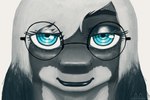 anthro blue_eyes eyelashes eyewear female glasses hair lips looking_at_viewer solo thick_bottom_lip thewolffinsnow kubrick_stare fish marine shark monochrome spot_color