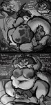 2022 anal anal_penetration animal_print anthro balls bed belly big_balls big_belly big_breasts big_butt bodily_fluids bouncing_breasts breasts butt comic cow_print cowgirl_position cum cum_in_ass cum_inside dialogue duo eeveelution english_text eyes_closed eyewear first_person_view foreskin from_front_position frottage furniture generation_1_pokemon genital_fluids genitals glasses good_girl hands_behind_head heart_(marking) heart_eyes heart_symbol hi_res huge_balls huge_butt kochapatsu lying male male/male markings monochrome moobs navel nintendo nipple_piercing nipples on_back on_bottom on_top one_eye_closed overweight overweight_male pansol_(kochapatsu) penetration penile penis piercing pokemon pokemon_(species) pom_poms profanity sex sleeveless_shirt text thick_thighs tongue tongue_out vaporeon