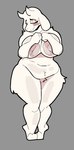 anthro areola bashful belly big_areola big_breasts big_butt blush breast_squish breasts butt female fur group horn huge_breasts legs_together mature_anthro mature_female nipples nude slightly_chubby solo squish tiptoes white_body white_fur wide_hips empskit undertale undertale_(series) toriel