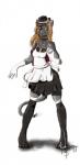 black_body black_fur clothing female fur hair hat headgear headwear heterochromia legwear long_hair maid_uniform solo stockings uniform caatnip kocurzyca domestic_cat felid feline felis mammal hi_res