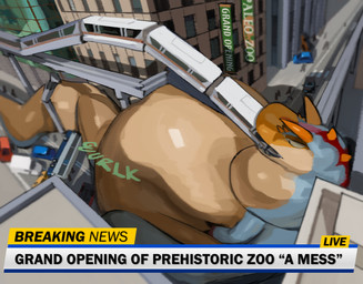 anthro belly big_belly building car group macro male object_vore outside overweight road text train vehicle vore 80sarchosaur abelisaurid carnotaurus dinosaur prehistoric_species reptile scalie theropod 2022 english_text