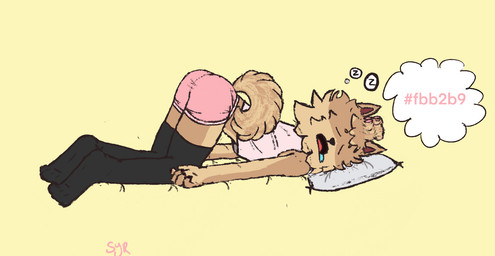 anthro ass_up bodily_fluids boxer_briefs butt clothing dream drooling fur hair_curlers legwear male multicolored_body multicolored_fur pillow pink_clothing pink_underwear saliva shirt sleeping solo stockings tail tan_body tan_fur tank_top topwear underwear styxyesrenegade epic_games fortnite fetch_(fortnite) canid canine canis domestic_dog mammal pomeranian spitz 2026 colored digital_drawing_(artwork) digital_media_(artwork) hi_res sketch