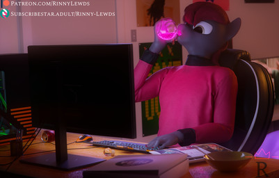 anthro bottle bowl chair clothing computer container desk drinking drinking_potion electronics furniture gender_symbol keyboard male potion sitting solo symbol table transgender_symbol rinny hasbro jerma985 my_little_pony fan_character shade_chaser_(oc) equid equine horse mammal pony 2020 3d_(artwork) digital_media_(artwork) hi_res