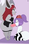 anthro balls big_butt butt clothing duo edging eyes_closed fishnet_clothing fishnet_legwear fur genitals grey_body grey_fur hair kneeling kneeling_and_blow_position legwear looking_pleasured maid_uniform male male/male oral oral_penetration pattern_clothing pattern_legwear pattern_stockings penetration purple_hair red_hair shaking shaking_legs stockings striped_clothing striped_legwear striped_stockings stripes tongue tongue_out trembling uniform nr_ac nintendo pokemon fan_character kib_(griffon_passby) eevee generation_1_pokemon generation_3_pokemon humanoid kirlia pokemon_(species) shiny_pokemon 2:3 absurd_res hi_res