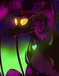 4_horns black_body black_horn black_scales black_top_hat brown_horn chest_gem closed_smile clothing curled_horn feral gem glowing glowing_eyes green_wings hat_feather headgear headwear horn inside light loose_feather male male_feral membrane_(anatomy) membranous_wings mouth_closed multi_horn multicolored_wings no_pupils orange_sclera purple_eyelids purple_line_art purple_wings scales short_horn small_horn smile solo stained_glass top_hat_only wings yellow_eyes cageyshick05_(artist) mythology zeko_(nightmare254) dragon mythological_creature mythological_scalie scalie winged_dragon 2024 colored colored_line_art digital_drawing_(artwork) digital_media_(artwork) english_description hi_res lighting shaded signature