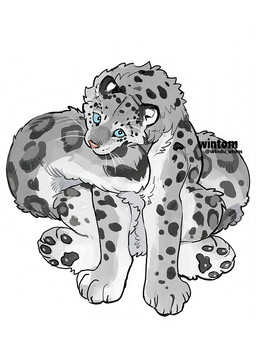 ambiguous_gender bite black_pawpads feral looking_at_viewer nude_ambiguous pawpads safe_nudity solo tail tail_bite tail_in_mouth wintom felid mammal pantherine snow_leopard 2025