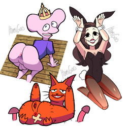 all_fours animal_ears anthro anus balls big_butt black_eyes blue_eyes blush bottomless bottomless_male breasts brown_hair bunny_costume butt clitoris clothed clothing costume crown doll_joints eyelashes eyeshadow female fungus fur genitals hair hand_on_butt hands_on_ground headgear kneeling legwear light_body light_skin lips lipstick long_hair looking_at_viewer looking_up lying makeup male mouse_ears mushroom nude nude_female orange_body orange_fur pantyhose pawpads paws pink_body pink_lips pink_skin pose presenting presenting_anus presenting_hindquarters prosthetic prosthetic_limb red_lipstick simple_background sitting smile spread_legs spreading suggestive thick_thighs toony uncanny_valley vulva what white_background itamigao krainagrzybow poradnik_usmiechu youtube little_king_john malgosia_(krainagrzybow) shaye_saint_john human mammal murid murine rat rodent sciurid tree_squirrel 1:1 2025 absurd_res hi_res signature