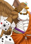 abs anthro beads beak biceps blue_eyes brown_body brown_feathers clothed clothing d6 dice facial_scar feathered_wings feathers humanoid_hands male multicolored_body multicolored_feathers muscular muscular_anthro muscular_male nipples pecs prayer_beads scar simple_background solo two_tone_body two_tone_feathers white_background white_body white_feathers wings sige315 lifewonders tokyo_afterschool_summoners gandharva_(tas) avian 2019 absurd_res hi_res