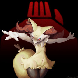 anthro biped black_body black_fur breasts claws eyelashes female fur inner_ear_fluff looking_at_viewer object_in_tail paws red_ears red_eyes red_inner_ear_fluff red_nose solo stick stick_in_tail tail tuft white_body white_claws white_fur yellow_body yellow_ears yellow_fur yellow_tail halfbaked-hope nintendo pokemon braixen generation_6_pokemon pokemon_(species) 1:1 2026 absurd_res hi_res signature