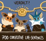 2024 :3 ambiguous_gender anthro anthrofied blep blush blush_stickers clothed clothing courtroom digital_media_(artwork) eevee eeveelution english_text flareon fur gavel_(object) generation_1_pokemon group hi_res holding_object judge looking_at_viewer nintendo one_eye_closed paws pokemon pokemon_(species) pokemorph reaction_image ruff sutihukka text tongue tongue_out trio vaporeon wink