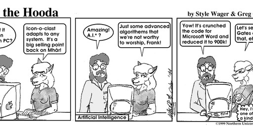 anthro beard breasts clothed clothed_female clothed_male clothing computer dialogue dipstick_ears duo ear_markings electronics eyewear facial_hair female fur glasses hair male multicolored_ears shirt text topwear style_wager apple_inc. dela_the_hooda dela_aldershaw frank_dunn canid canine fox hooda human mammal 1999 comic english_text greyscale monochrome