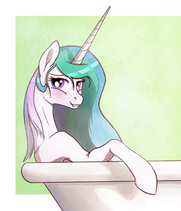 bath bite biting_lip biting_own_lip blush female hair horn lips looking_at_viewer purple_eyes self_bite solo water wet_hair postscripting friendship_is_magic hasbro my_little_pony mythology princess_celestia_(mlp) equid equine mammal mythological_creature mythological_equine unicorn 2013 hi_res