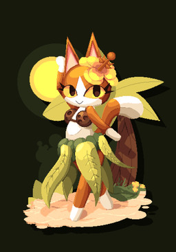 anthro bottomwear brown_arms brown_body brown_fur brown_tail clothed clothed_anthro clothed_female clothing coconut coconut_bra dipstick_tail drupe_(fruit) eyebrows female female_anthro flower flower_accessory flower_on_head food fruit fur grass_skirt green_background green_bottomwear green_clothing green_skirt happy hula leaf leaf_clothing leaf_skirt long_ears markings multicolored_body multicolored_fur plant pointy_ears pupils simple_background skirt slit_pupils smile smiling_at_viewer solo tail tail_markings white_body white_fur white_hands white_tail_tip yellow_eyes yellow_flower yellow_sclera venxev coconut_(luckythe3rdcat) domestic_cat felid feline felis mammal 2026 absurd_res digital_media_(artwork) hi_res pixel_(artwork)
