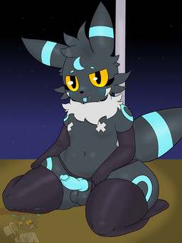 animal_genitalia animal_penis anthro blush canine_genitalia canine_penis clothing erection genitals knot leather male penis pole solo stripper_pole thong tongue tongue_out underwear blackyumbreon nintendo pokemon eeveelution generation_2_pokemon pokemon_(species) umbreon 3:4 absurd_res hi_res