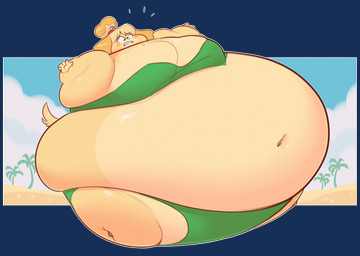 anthro beach belly belly_expansion big_belly big_breasts body_inflation breast_expansion breasts expansion female fur huge_belly huge_breasts hyper hyper_belly hyper_breasts hyper_inflation immobile inflation outside round_body solo spherical_inflation yellow_body yellow_fur ridiculouscake animal_crossing nintendo isabelle_(animal_crossing) canid canine canis domestic_dog mammal shih_tzu toy_dog 2021 alpha_channel hi_res