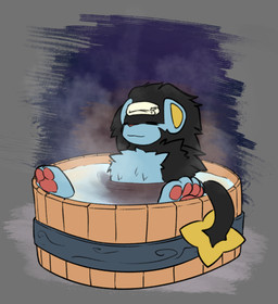 bathing eyes_closed feet feral fur male pawpads paws simple_background smile solo tail toes water lonewolffl nintendo pokemon lone_(lonewolffl) generation_4_pokemon luxray pokemon_(species) 2026 digital_drawing_(artwork) digital_media_(artwork) hi_res