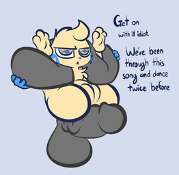3_toes anthro balls blind bound butt dialogue disability disembodied_penis duo erection feet female full_nelson fur genitals hair imminent_sex male male/female nude open_mouth paws penis simple_background solo_focus text toes vulva thefablednekos nintendo pokemon kelly_(thefablednekos) generation_3_pokemon minun pokemon_(species) 2017 digital_media_(artwork) english_text hi_res