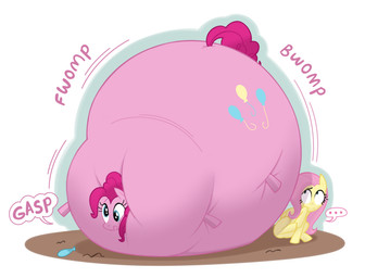 air_inflation belly belly_expansion big_belly black_eyebrows blue_eyes body_inflation cutie_mark duo ellipsis expansion eyebrows eyelashes female feral gasp huge_belly hyper hyper_belly hyper_inflation immobile inflation motion_lines onomatopoeia open_mouth pink_body pink_ears pink_tail simple_background sound_effects spherical_inflation style_emulation tail text three-quarter_view white_background wings yellow_body yellow_ears yellow_wings maddeku friendship_is_magic hasbro my_little_pony mythology fluttershy_(mlp) pinkie_pie_(mlp) earth_pony equid equine horse mammal mythological_creature mythological_equine pegasus pony 2025 colored digital_media_(artwork) hi_res shaded