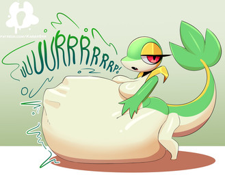 ambiguous_gender ambiguous_prey anthro belly belly_on_ground big_belly burping female female_pred size_difference smaller_pred solo struggling struggling_prey vore kaiser_grr nintendo pokemon generation_5_pokemon pokemon_(species) snivy digital_media_(artwork) hi_res