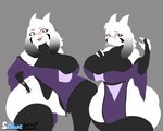 alternate_universe anthro big_breasts bodysuit breasts clothing eyelashes eyewear female fur glasses legwear looking_at_viewer mature_female multiple_poses pose red_eyes simple_background skinsuit sleeves smile solo thick_thighs thigh_highs tight_clothing white_body white_fur snowyblue1 undertale undertale_(series) toriel bovid caprine goat mammal digital_media_(artwork) hi_res watermark