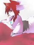 anthro breasts clothed clothing female hair nipples panties red_eyes red_hair smoking solo tail topless underwear cyn. yuuri_(character) canid canine fox mammal 3:4 digital_media_(artwork) hi_res