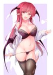 :d blush bra clothed clothing colored_nails dress_shirt fangs female hair head_wings humanoid_pointy_ears legwear lingerie long_hair membrane_(anatomy) membranous_wings nails navel not_furry open_clothing open_mouth open_shirt open_topwear panties panties_down partially_clothed pink_nails pointy_ears red_eyes red_hair shirt smile solo teeth thigh_highs topwear underwear underwear_down undressing unusual_wing_placement wings fumitsuki touhou koakuma demon demon_humanoid humanoid hi_res