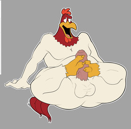 anthro autofootjob balls beak big_balls big_butt big_penis butt feet foot_fetish foot_play genitals male masturbation nude penis solo white_body dummydurzz looney_tunes warner_brothers foghorn_leghorn avian bird chicken galliform phasianid digital_media_(artwork)