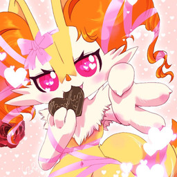 3_fingers :3 anthro arm_tuft biped blush bow_ribbon breasts candy cheek_tuft chest_tuft chocolate claws dessert dipstick_tail dutch_angle eyelashes facial_tuft female female_anthro finger_claws fingers flower fluffy food foreshortening front_view fur heart_eyes heart_symbol holding_candy holding_chocolate holding_food holding_object holidays inner_ear_fluff looking_at_viewer markings multicolored_body multicolored_fur nude nude_anthro nude_female open_:3 open_mouth open_smile orange_body orange_fur orange_nose orange_tail_tip pink_background pink_eyes plant pointy_ears prick_ears reaching_towards_viewer ribbons rose_(flower) shoulder_tuft simple_background skindentation small_breasts smile snout solo standing tail tail_markings text tuft two_tone_tail white_body white_claws white_fur yellow_body yellow_fur yellow_tail quail_00n0 nintendo pokemon valentine's_day braixen canid generation_6_pokemon mammal pokemon_(species) 1:1 2021 digital_drawing_(artwork) digital_media_(artwork) english_text half-length_portrait portrait shaded signature