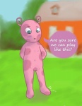 anthro backyard blue_eyes blush dialogue female genitals innie_pussy navel nipples open_mouth pink_body pussy solo text young young_anthro zeklullaby backyardigans uniqua 2012 absurd_res digital_media_(artwork) english_text hi_res signature