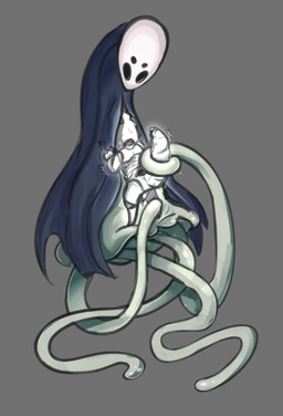 4_eyes ambiguous_gender anthro arthropod_abdomen arthropod_abdomen_genitalia arthropod_abdomen_vulva blue_cloak blue_clothing bodily_fluids bottomless bottomless_anthro butt cloak clothed clothing clothing_grab covering covering_face cowering dominant dominant_ambiguous dripping genital_fluids genitals glowing glowing_body green_body green_tentacles grey_background holding_partner holding_tail holding_tail_up intersex intersex/ambiguous maleherm maleherm/ambiguous mask motion_lines multi_eye nude_anthro penis precum precum_drip presenting presenting_hindquarters raised_tail restrained restrained_by_tentacles scales sex shaking simple_background size_difference spread_legs spreading submissive submissive_intersex submissive_maleherm sweat sweatdrop tail tentacle_sex tentacles tremble_spikes trembling vaginal_fluids ventral_scales vulva wearing_mask white_body white_head white_mask white_penis dual-screens hollow_knight_(franchise) team_cherry monomon_the_teacher_(hollow_knight) pale_king_(hollow_knight) aquatic arthropod cnidarian insect jellyfish medusozoan 2026 colored_sketch digital_media_(artwork) shaded sketch