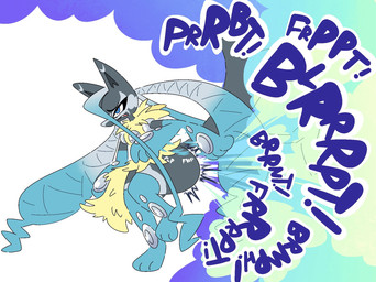 ambiguous_gender anthro bite biting_lip blue_body blue_eyes blue_fart_cloud blue_fur blue_hair butt fart fart_cloud fart_fetish fur grey_body grey_fur hair long_hair multicolored_hair simple_background solo sound_effects standing white_background kibblekritterz nintendo pokemon pokemon_legends_z-a generation_9_pokemon mega_evolution mega_lucario_z pokemon_(species) hi_res