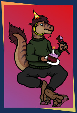 anthro birthday blue_eyes bottomwear brown_body brown_claws brown_feathers brown_scales brown_stripes cake candle claws clothing cutlery dessert dewclaw eating feather_hair feathers feet finger_claws fingers food footwear fork green_clothing green_sweater green_topwear grey_bottomwear grey_clothing grey_pants hat headgear headwear holding_fork holding_object holding_plate kitchen_utensils male multicolored_body nylon nylon_clothing nylons overweight pants party_hat plate pseudo_hair scales sickle_claw simple_background sitting snout socks solo striped_body stripes sweater tail tail_feathers tapering_tail toe_claws toes tools topwear translucent translucent_clothing translucent_footwear translucent_socks janek5 janek_(janek5) dinosaur dromaeosaurid prehistoric_species reptile saurischian scalie theropod velociraptor alpha_channel hi_res