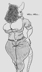 anthro areola areola_slip big_breasts bottomwear breasts cleavage cleavage_overflow clothed clothing curvy_figure denim denim_bottomwear denim_clothing female hand_on_hip huge_breasts jeans pants shirt solo thick_thighs topwear voluptuous wide_hips luminared mammal murid murine rat rodent hi_res monochrome sketch