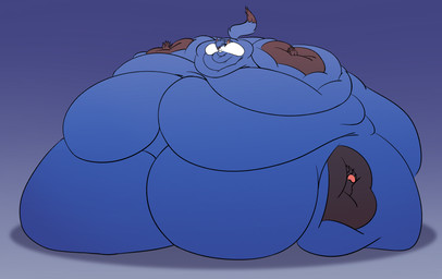 anthro big_butt blue_body blue_eyes blue_fur blue_hair breath butt chubby_cheeks exhaling fat_rolls fur getting_fat hair immobile male morbidly_obese morbidly_obese_anthro morbidly_obese_male obese obese_anthro obese_male overweight overweight_anthro overweight_male panting pawpads paws solo weight_gain tubbytunes canid canine fox mammal hi_res