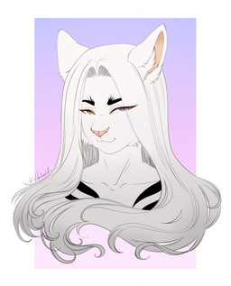 anthro black_eyebrows black_markings blue_eyes cheek_tuft closed_smile collarbone ear_tuft eyebrows eyelashes eyelashes_through_hair facial_tuft fur hair heterochromia inner_ear_fluff lidded_eyes long_hair male male_anthro markings mouth_closed multicolored_body multicolored_fur pupils rectangle simple_background slit_pupils smile solo tan_inner_ear tan_nose translucent translucent_hair tuft two_tone_body two_tone_fur white_body white_fur white_hair white_inner_ear_fluff white_sclera yellow_eyes shianko domestic_cat felid feline felis mammal 2017 bust_portrait colored digital_drawing_(artwork) digital_media_(artwork) english_description hi_res portrait shaded signature male_(lore)