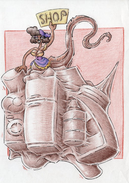 belly big_belly breasts brown_body female huge_belly hyper hyper_belly object_vore overweight simple_background solo split_form text vore shar0makai aquatic merfolk 2024 absurd_res hi_res traditional_media_(artwork)