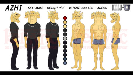 anthro male muscular muscular_anthro muscular_male solo kersync godzilla_(series) toho azhi_(kersync) king_ghidorah ghidorah_(species) kaiju scalie 16:9 hi_res model_sheet widescreen