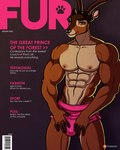 2022 abs anthro antlers bambi_(film) biceps bulge clothed clothing countershading cover deer disney english_text hi_res horn kappax magazine_cover male mammal mule_deer muscular muscular_male new_world_deer pecs portrait solo text the_great_prince_of_the_forest three-quarter_portrait topless vein veiny_muscles