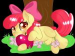 accessory amber_eyes apple blush bow_(feature) bow_accessory bow_ribbon female feral flower food fruit hair hair_accessory hair_bow hair_ribbon looking_at_viewer lying plant red_hair ribbons simple_background solo transparent_background tree young young_feral pon3splash friendship_is_magic hasbro my_little_pony apple_bloom_(mlp) earth_pony equid equine horse mammal pony 2014 4:3 alpha_channel hi_res