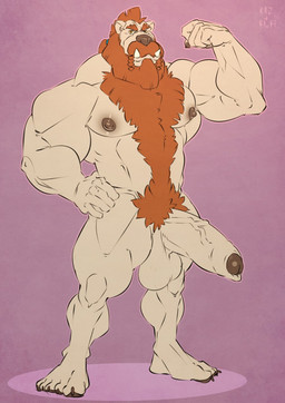 anthro balls big_balls big_muscles big_penis biped body_hair brown_nipples brown_nose chest_hair erection eyebrows flexing foreskin genitals hair happy_trail huge_penis humanoid_genitalia humanoid_penis hyper hyper_genitalia hyper_penis looking_at_viewer male muscular muscular_anthro muscular_male nipples nude penis plantigrade red_hair solo standing thick_eyebrows tusks vein veiny_penis yellow_eyes kazushi nurthug maul_(nurthug) bear humanoid hybrid mammal orc 2016 hi_res