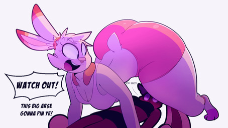 all_fours anthro ass_up big_butt breasts butt cleavage clothed clothing dialogue duo female female/female huge_butt huge_thighs looking_back open_mouth simple_background text thick_thighs twerking white_background capdocks nintendo pokemon fan_character summer_springs_(capdocks) generation_4_pokemon generation_8_pokemon lagomorph lopunny mammal pokemon_(species) scorbunny 2019 2d_animation animated animated_gif english_text frame_by_frame loop short_playtime