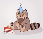 birthday_cake blush cake candle clothing dessert food hat headgear headwear looking_at_viewer party_hat pawpads semi-anthro sitting solo magayser felid feline mammal pallas's_cat hi_res