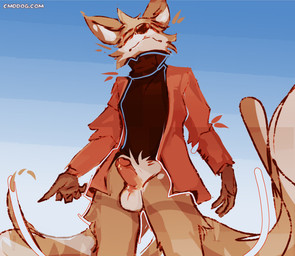 5_fingers anthro balls biped black_clothing black_sweater black_topwear bottomless bottomless_anthro bottomless_male brown_body brown_fur casual_erection casual_exposure cheek_tuft clothed clothing coat erection eyes_closed facial_tuft fingers fur genitals gradient_background humanoid_genitalia humanoid_penis male male_anthro multicolored_body multicolored_fur penis red_clothing red_coat red_topwear simple_background solo standing sweater tail tail_motion tailwag tan_body tan_fur text topwear topwear_only tuft turtleneck white_body white_fur lawyerdog cantio_(lawyerdog) canid canine canis coyote mammal 2025 digital_media_(artwork) hi_res portrait three-quarter_portrait url