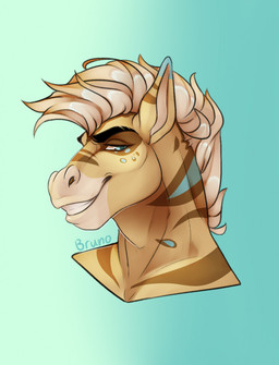 anthro fur male simple_background solo bring_me_latte dwenzorse equid equine horse hybrid mammal zebra zebroid zorse digital_media_(artwork) headshot_portrait hi_res portrait