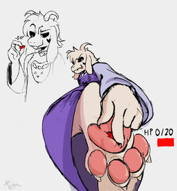 4_toes anthro claws duo extreme_size_difference feet foot_fetish foot_focus foot_play gameplay_mechanics gui health_bar health_points looking_back low-angle_view male male/male pawpads paws pressed_against_foot size_difference soles toe_claws toes rubar undertale undertale_(series) asriel_dreemurr_(god_form) soul_(undertale) hi_res