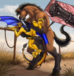 anal anal_penetration animal_genitalia animal_penis anthro anthro_penetrated balls bdsm big_penis bondage bound dominant dominant_male duo equine_genitalia equine_penis erection flared_penis forced genitals internal larger_dom looking_pleasured male male/male male_penetrated male_penetrating male_penetrating_male orgasm penetration penis restraints rope rope_bondage sex size_difference standing standing_sex submissive submissive_male yaoifairy mythology igor_(hadronomic) dragon equid equine horse mammal mythological_creature mythological_scalie scalie hi_res