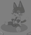 anthro balls blush bodily_fluids feet genital_fluids genitals looking_at_genitalia male paws penis precum solo sweat tail tapering_penis truemew animal_crossing nintendo punchy_(animal_crossing) domestic_cat felid feline felis mammal