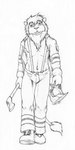 anthro armor axe biped boots bottomwear cheek_tuft clothed clothing eyebrows facial_tuft firefighter firefighter_uniform footwear front_view headgear helmet holding_armor holding_axe holding_headgear holding_helmet holding_object jacket looking_at_viewer male mane navel open_clothing open_jacket open_topwear pants shoes simple_background solo suspenders tail tail_tuft topwear tuft uniform walking white_background coyotek coutzy felid lion mammal pantherine 2010 black_and_white hi_res line_art monochrome